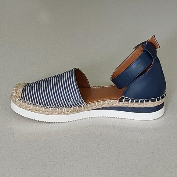 NWT A.N.A. Blue/White Multi Stripe Sandals with Ankle Strap Women's Size 8 - Picture 9 of 13